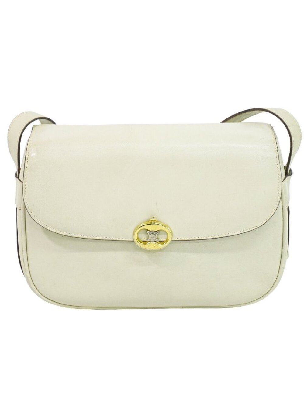 Celine Triomphe Shoulder Bag Pochette Leather Ivory